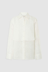 Front product shot of the Oroton Stitch Detail Shirt in White and 100% linen fabric for Women .
