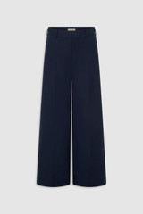 Front product shot of the Oroton Flat Front Wide Leg Pant in North Sea and 100% cotton fabric for Women .