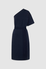 Front product shot of the Oroton One Shoulder Dress in North Sea and 100% cotton fabric for Women .