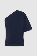 Front product shot of the Oroton One Shoulder Top in North Sea and 100% cotton fabric for Women .