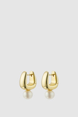 Front product shot of the Oroton Arden Pearl Huggies in Gold/Pearl and Brass material for Women .