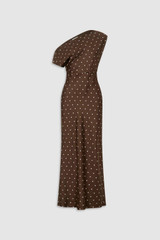 Front product shot of the Oroton Graphic Spot Dress in Dark Chocolate and 100% Silk for Women .
