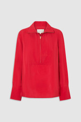 Front product shot of the Oroton Half Placket Zip Shirt in Ribbon Red and 77% Viscose, 23% polyamide for Women .
