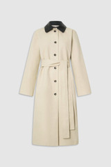 Front product shot of the Oroton Essential Mac in Limestone and 77% cotton and 23% linen blend fabric body with a 100% leather collar for Women .