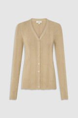 Front product shot of the Oroton Ribbed Cardigan in Almond Creme and 100% Cotton for Women .