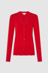 Front product shot of the Oroton Ribbed Cardigan in Ribbon Red and 100% Cotton for Women .