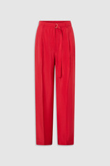 Front product shot of the Oroton Belt Detail Pant in Ribbon Red and 77% viscose and 23% polyamide blend fabric for Women .