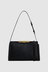 Front product shot of the Oroton Miriam Textured Day Bag in Black Snake and Premium embossed leather for Women .