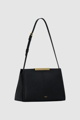 Back product shot of the Oroton Miriam Textured Day Bag in Black Snake and Premium embossed leather for Women .