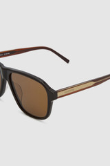 Detail product shot of the Oroton Rogue Sunglasses in Chocolate and Made from Acetate material for Women .
