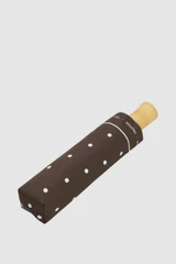Front product shot of the Oroton Bamboo Small Umbrella in Chocolate Dot and 100% polyester fabric for Women .