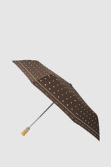 Front product shot of the Oroton Bamboo Small Umbrella in Chocolate Dot and 100% polyester fabric for Women .