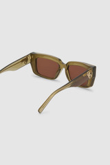 Detail product shot of the Oroton Spencer Sunglasses in Khaki Brown Mono and Made from Acetate material for Women .