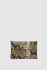Front product shot of the Oroton Margot Keyring Pouch in Taupe/Black and Premium textured leather for Women .