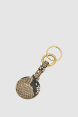 Front product shot of the Oroton Cecile Airtag Keyring in Taupe/Black and Premium textured leather for Women .