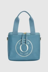 Front product shot of the Oroton Kaia Zip Top Lunch Bag in Sky Blue and Canvas material for Women .