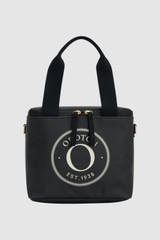 Front product shot of the Oroton Kaia Zip Top Lunch Bag in Black and Canvas material for Women .