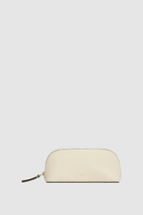 Front product shot of the Oroton Eve Small Beauty Case in Warn Cream and Premium pebble leather for Women .