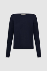 Front product shot of the Oroton Fine Slash Neck Knit in North Sea and 100% Pima cotton yarn fabric for Women .