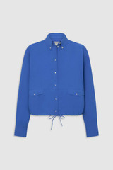 Front product shot of the Oroton Poplin Drawstring Shirt in French Blue and 100% cotton fabric for Women .