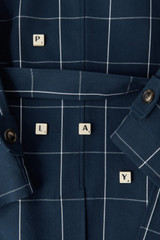 Detail product shot of the Oroton Sunday Check Mac in North Sea and 100% cotton fabric for Women .