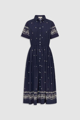 Front product shot of the Oroton Floral Bandana Shirt Dress in North Sea and 100% cotton fabric for Women .