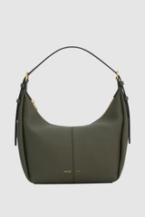 Front product shot of the Oroton Dorit Small Hobo Bag in Olive and Premium pebble leather for Women .