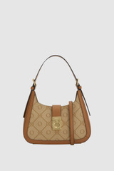Front product shot of the Oroton Yvonne Signature Baguette in Stone/Tan and Nylon canvas base cloth material with PVC coating (70% PVC, 30% polyester) for Women .
