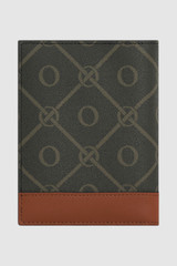 Back product shot of the Oroton Harvey Signature Passport Cover & Pen Holder in Black/Cognac and Printed PVC coated nylon canvas for Women .