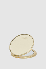 Front product shot of the Oroton Eve Round Mirror in Warm Cream and Premium pebble leather for Women .