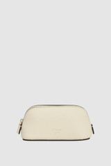 Front product shot of the Oroton Eve Mini Beauty Case in Warm Cream and Premium pebble leather for Women .