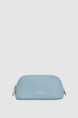 Front product shot of the Oroton Eve Mini Beauty Case in Sky Blue and Premium pebble leather for Women .