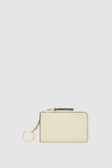 Front product shot of the Oroton Eve Pouch with Key Ring in Warm Cream and Premium pebble leather for Women .