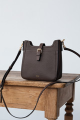 Detail product shot of the Oroton Dylan Large Bucket in Coffee Bean and Premium pebble leather for Women .