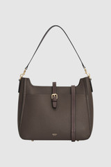Front product shot of the Oroton Dylan Large Bucket in Coffee Bean and Premium pebble leather for Women .