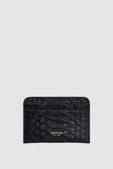 Front product shot of the Oroton Mica Texture Credit Card Sleeve in Black Snake and Premium textured leather for Women .