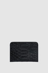 Back product shot of the Oroton Mica Texture Credit Card Sleeve in Black Snake and Premium textured leather for Women .