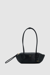 Front product shot of the Oroton Breeze Texture Baguette in Black Snake and Premium embossed leather for Women .