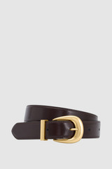 Front product shot of the Oroton Ina 30MM Belt in Dark Chocolate and Premium smooth leather for Women .