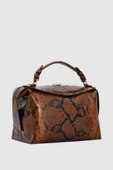 Back product shot of the Oroton Mica Bowler in Copper Snake and Premium pebble grain leather for Women .