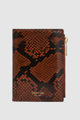 Front product shot of the Oroton Mica Mini 10 Credit Card Zip Wallet in Copper Snake and Premium textured leather for Women .