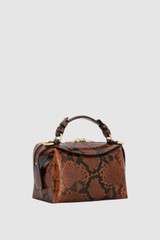 Back product shot of the Oroton Mica Mini Bowler in Copper Snake and Premium textured leather for Women .