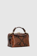 Back product shot of the Oroton Mica Mini Bowler in Copper Snake and Premium textured leather for Women .