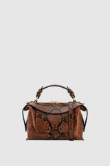 Front product shot of the Oroton Mica Mini Bowler in Copper Snake and Premium textured leather for Women .