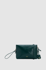 Front product shot of the Oroton Breeze Crackle Camera Bag in Emerald and Premium smooth leather for Women .