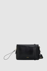 Front product shot of the Oroton Breeze Crackle Camera Bag in Black and Premium smooth leather for Women .