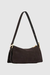 Back product shot of the Oroton Cali Suede Baguette in Dark Chocolate and Premium cow suede leather for Women .