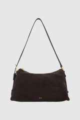 Front product shot of the Oroton Cali Suede Shoulder Bag in Dark Chocolate and Premium cow suede leather for Women .