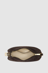 Internal product shot of the Oroton Cali Suede Shoulder Bag in Dark Chocolate and Premium cow suede leather for Women .