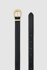 Front product shot of the Oroton Ina 30MM Texture Belt  in Black and Premium embossed leather for Women